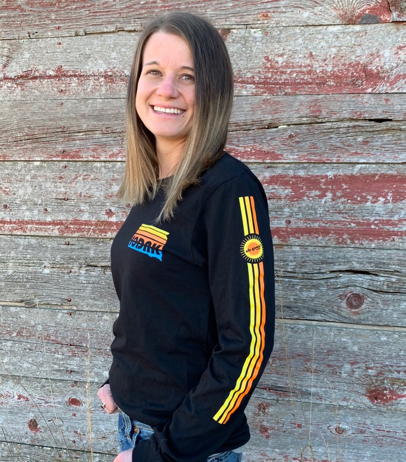 SoDak Sunset Black Long Sleeve T-shirt with Sleeve Print