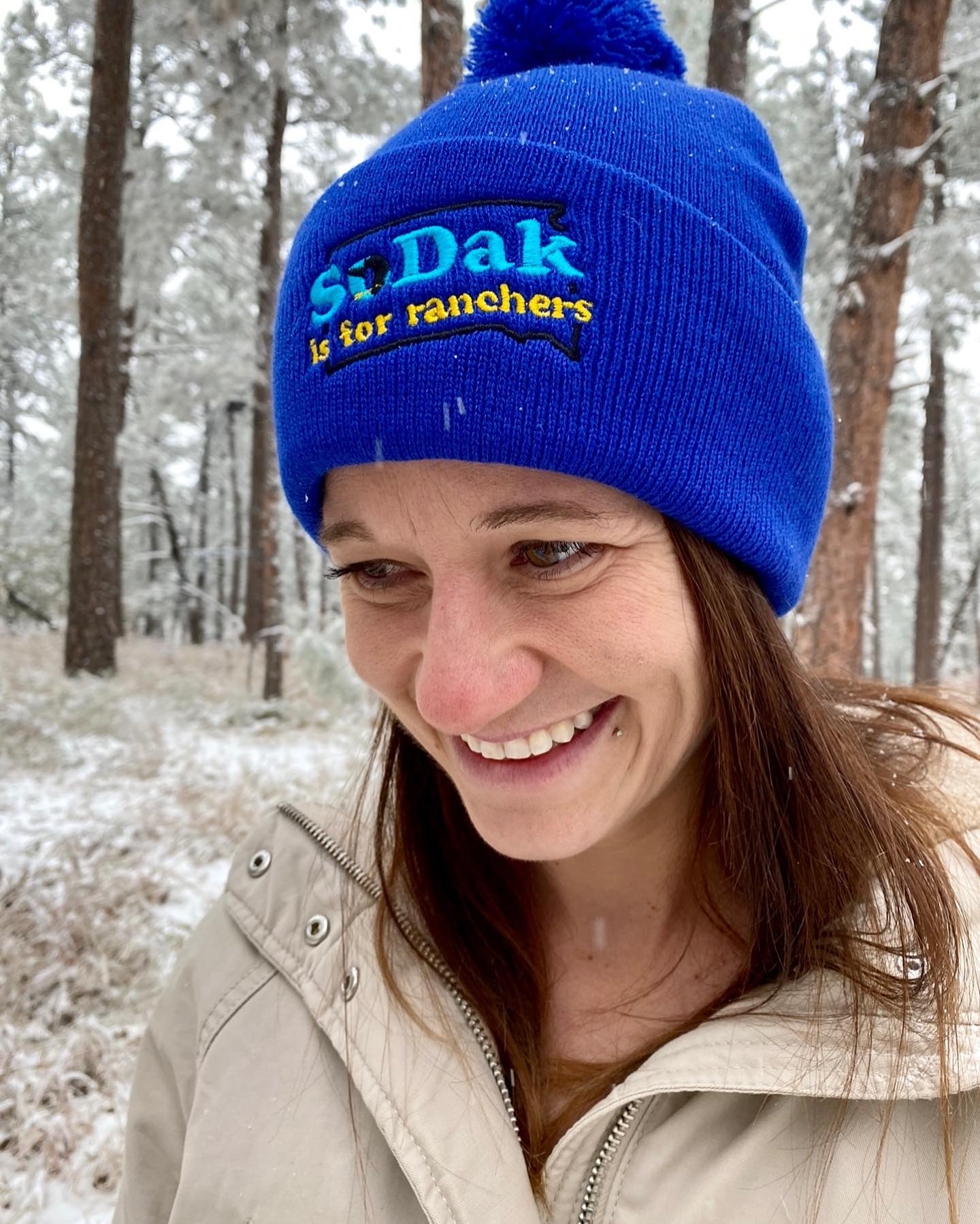 SoDak is for Ranchers Embroidered Blue Pom Pom Beanie