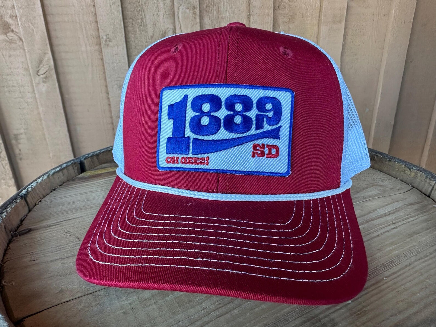 1889 South Dakota Rope Trucker Hat Red and White