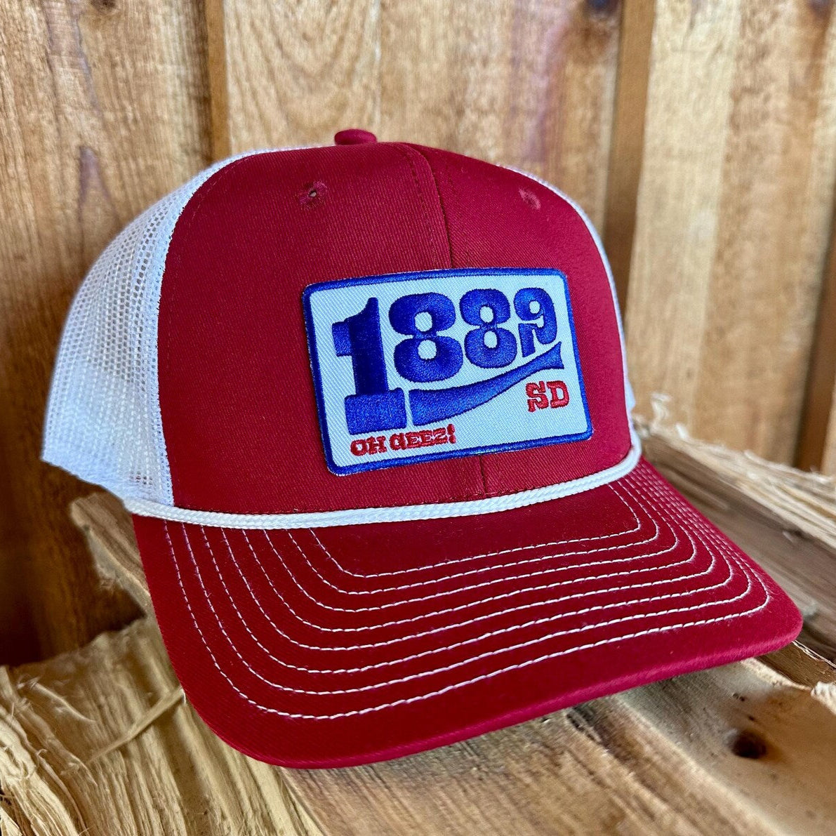 1889 South Dakota Rope Trucker Hat Red and White