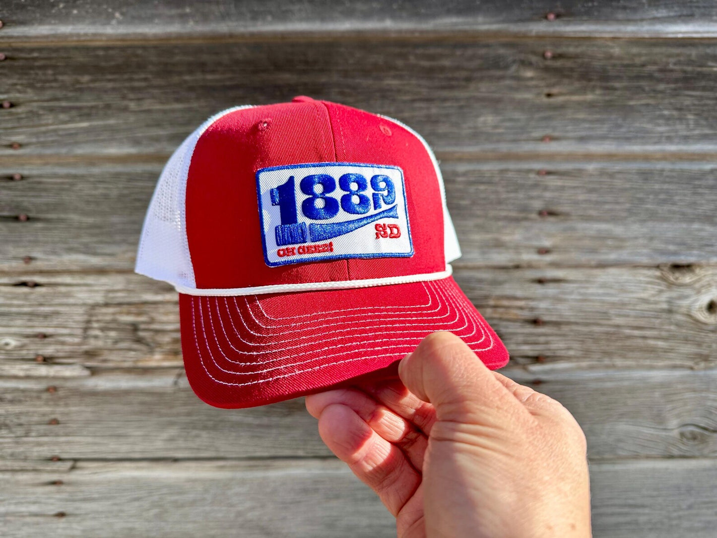 1889 South Dakota Rope Trucker Hat Red and White