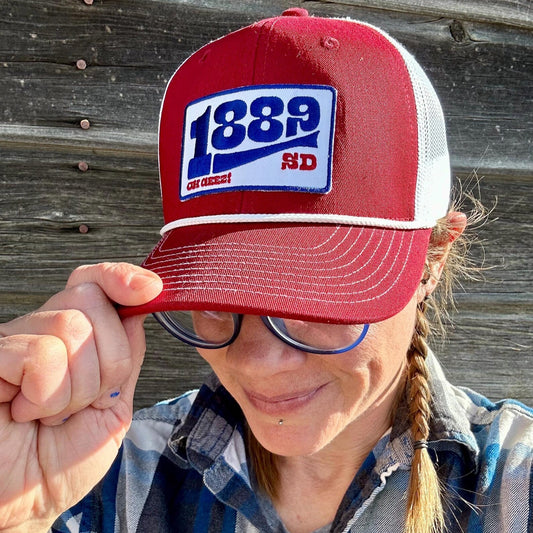 1889 South Dakota Rope Trucker Hat Red and White