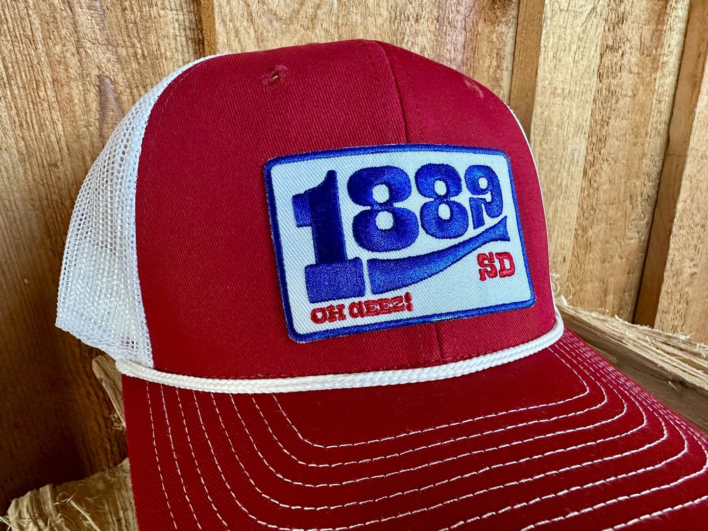 1889 South Dakota Rope Trucker Hat Red and White