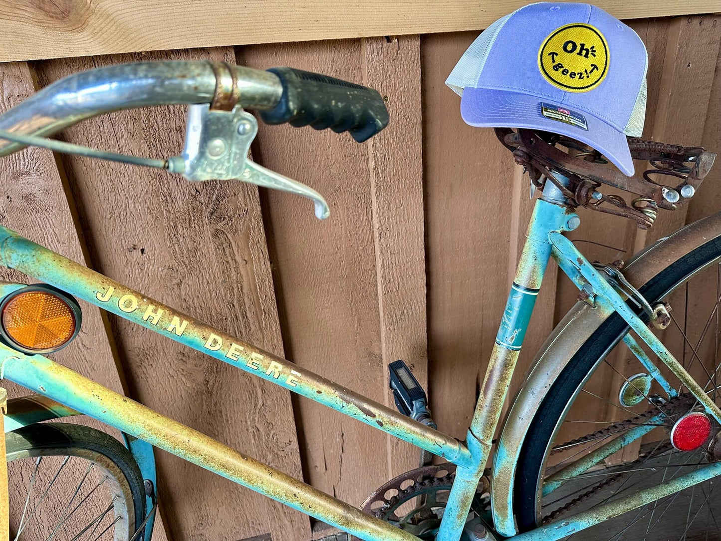 Oh Geez! Design Smiley Patch Lilac Trucker Hat