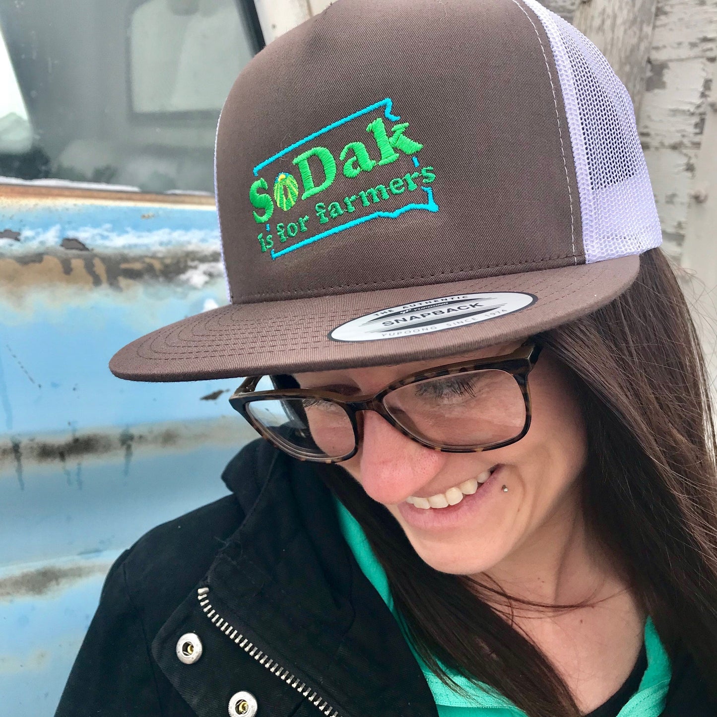 SoDak is for Farmers Flatbill Cap Brown and White