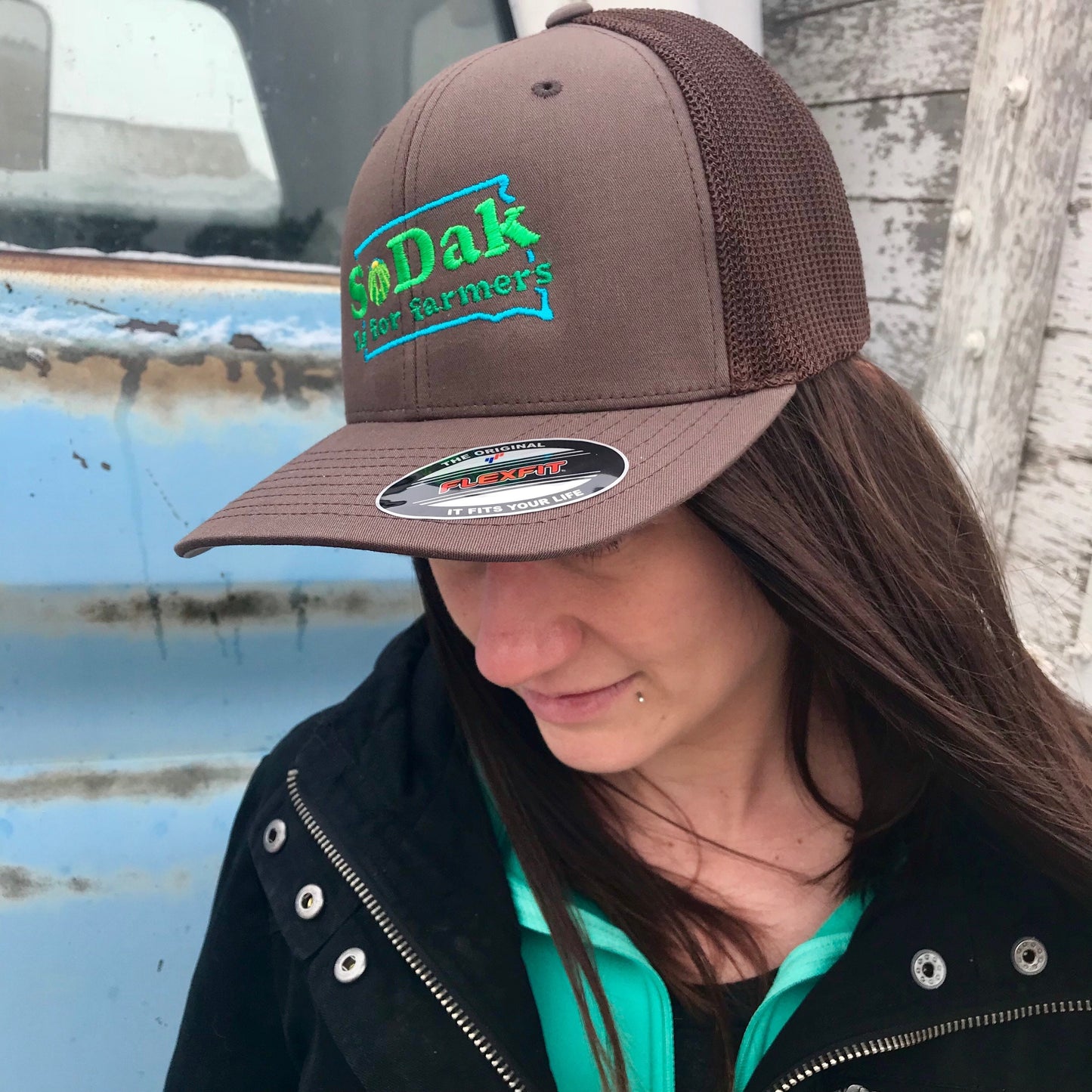 SoDak is for Farmers Embroidered Brown Trucker Cap