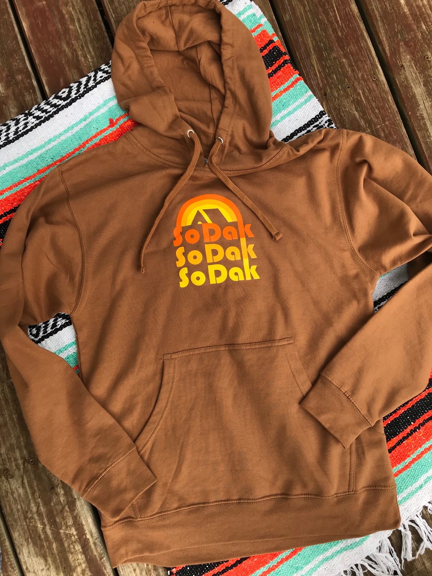 SoDak Retro Unisex Brown Hooded Sweatshirt
