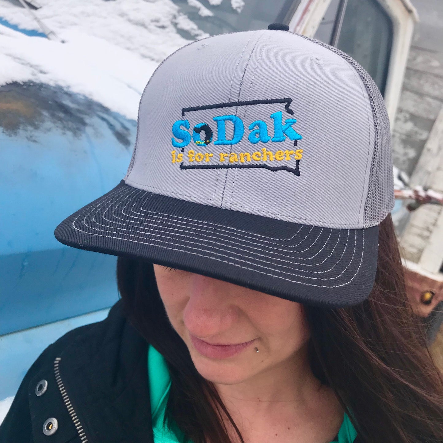 SoDak is for Ranchers Embroidered Gray and Black Trucker