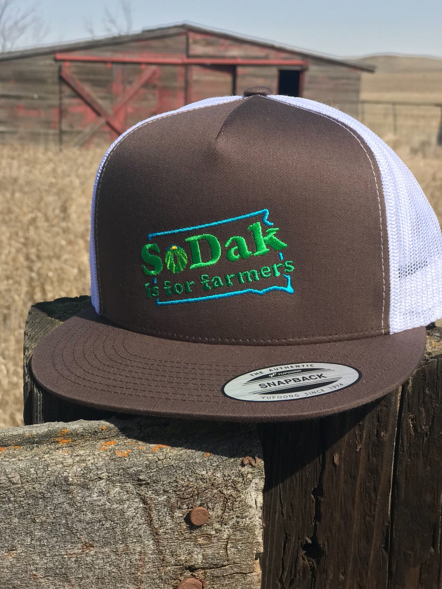 SoDak is for Farmers Flatbill Cap Brown and White