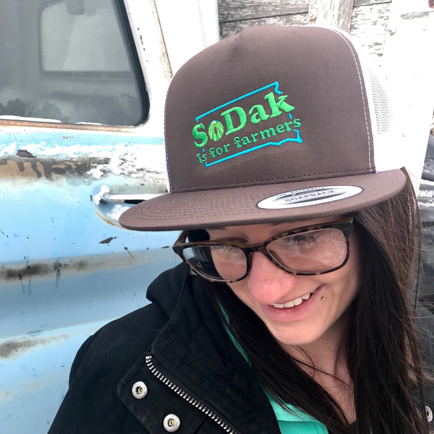 SoDak is for Farmers Flatbill Cap Brown and White