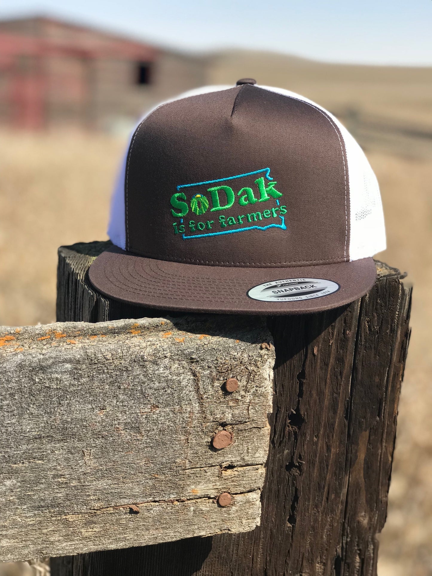 SoDak is for Farmers Flatbill Cap Brown and White