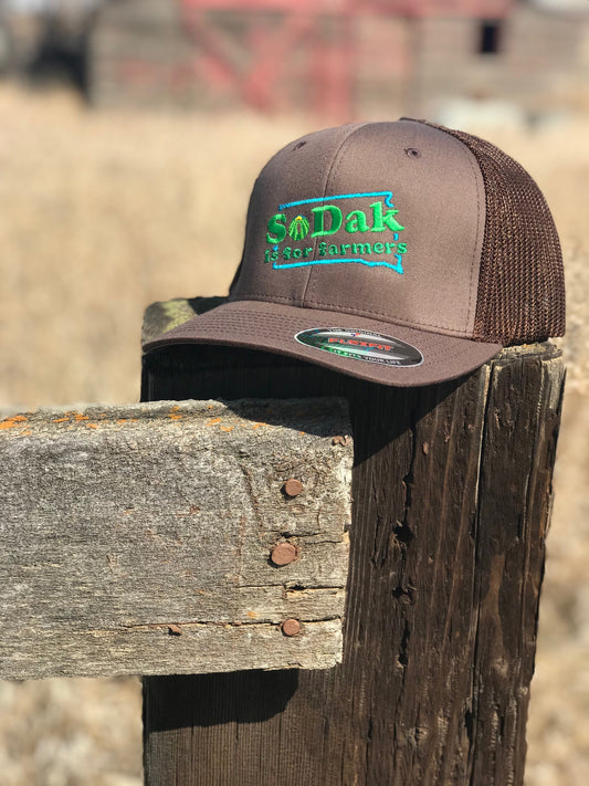 SoDak is for Farmers Embroidered Brown Trucker Cap