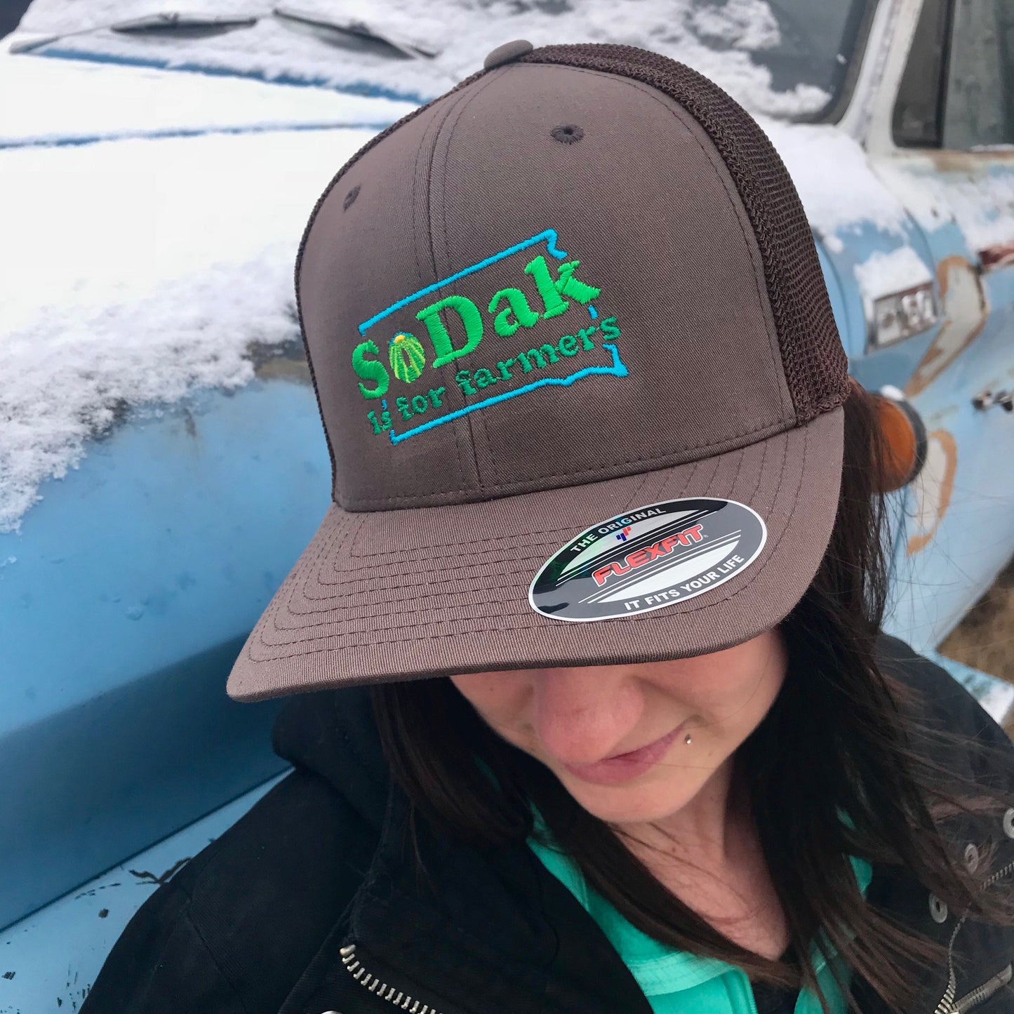 SoDak is for Farmers Embroidered Brown Trucker Cap