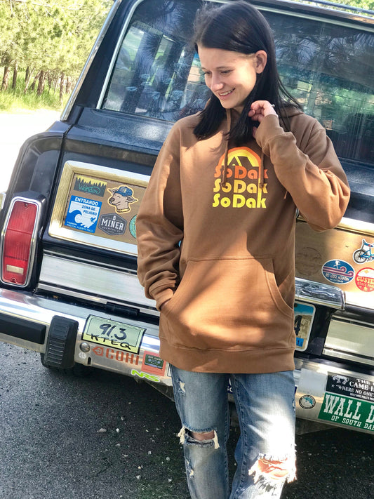 SoDak Retro Unisex Brown Hooded Sweatshirt