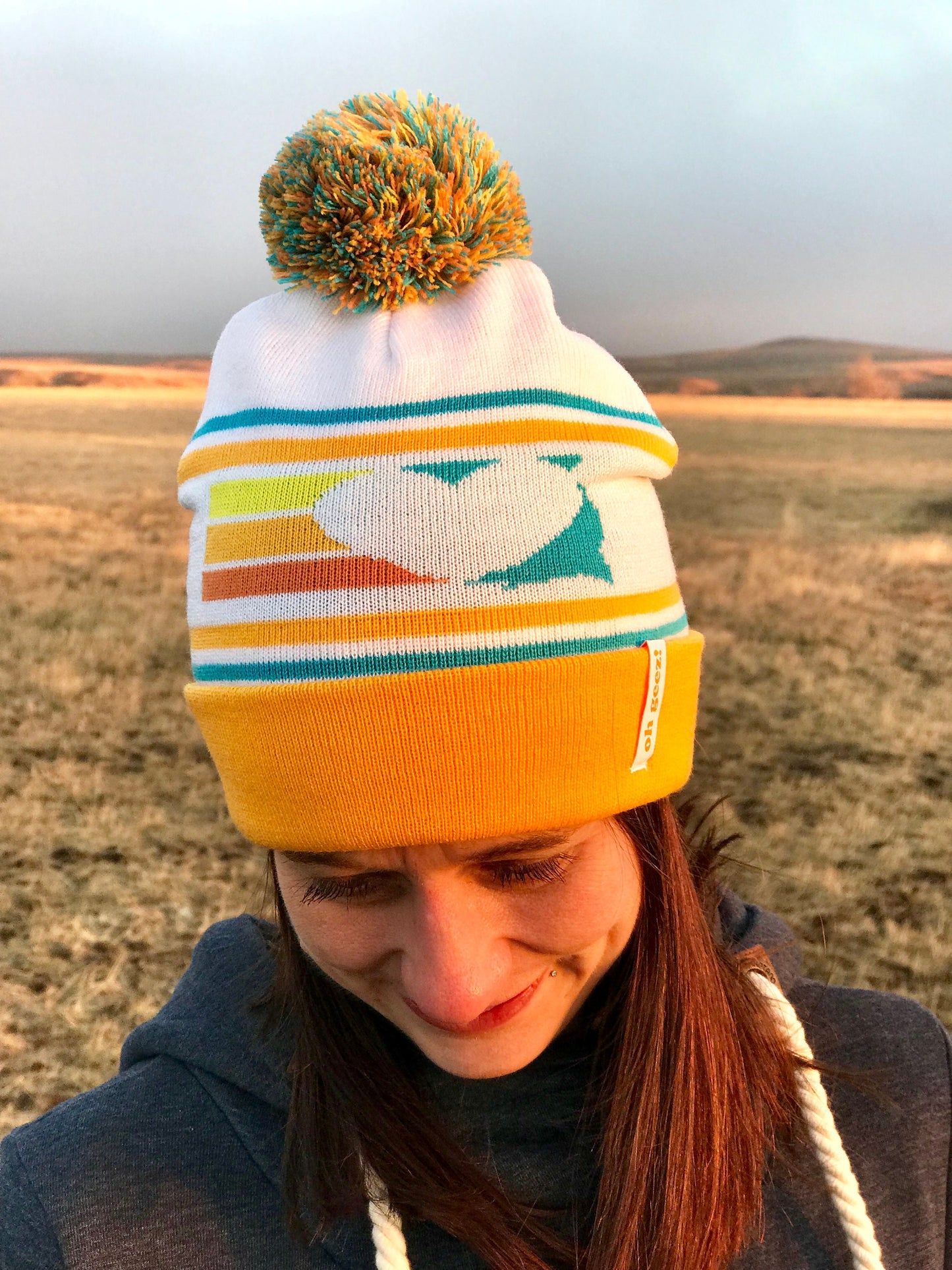 South Dakota Heart Retro Knit Pom Beanie by Oh Geez! Design