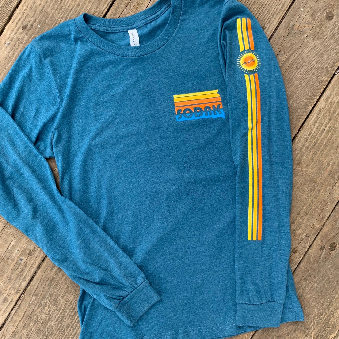SoDak Sunset Teal Long Sleeve T-shirt with Sleeve Print