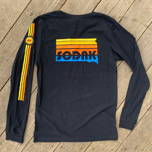 SoDak Sunset Black Long Sleeve T-shirt with Sleeve Print