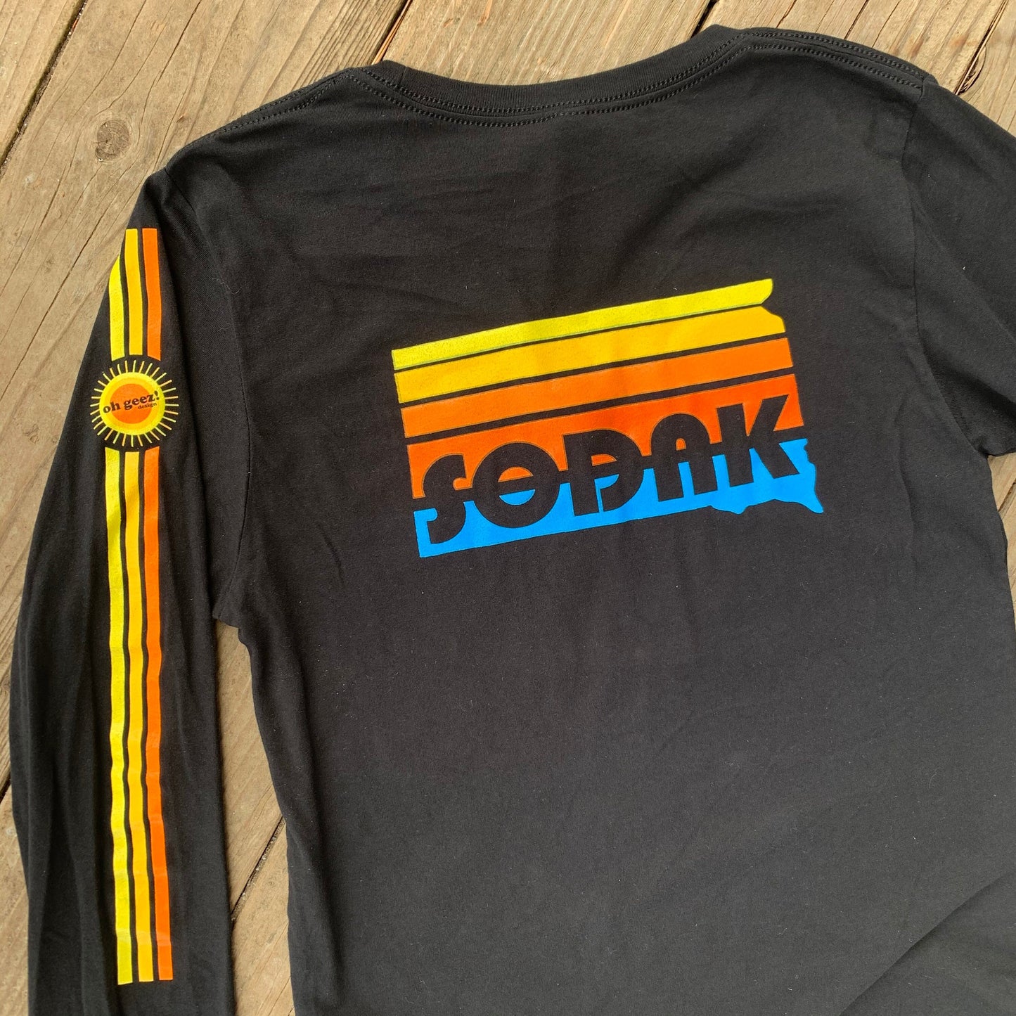 SoDak Sunset Black Long Sleeve T-shirt with Sleeve Print