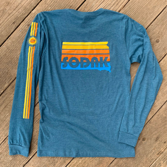 SoDak Sunset Teal Long Sleeve T-shirt with Sleeve Print