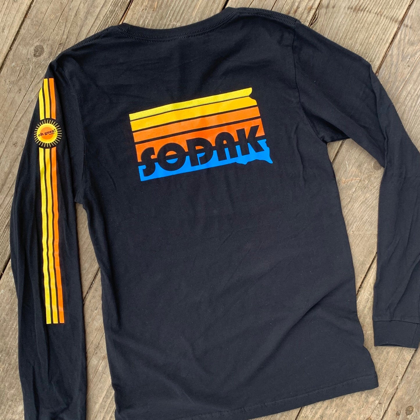 SoDak Sunset Black Long Sleeve T-shirt with Sleeve Print