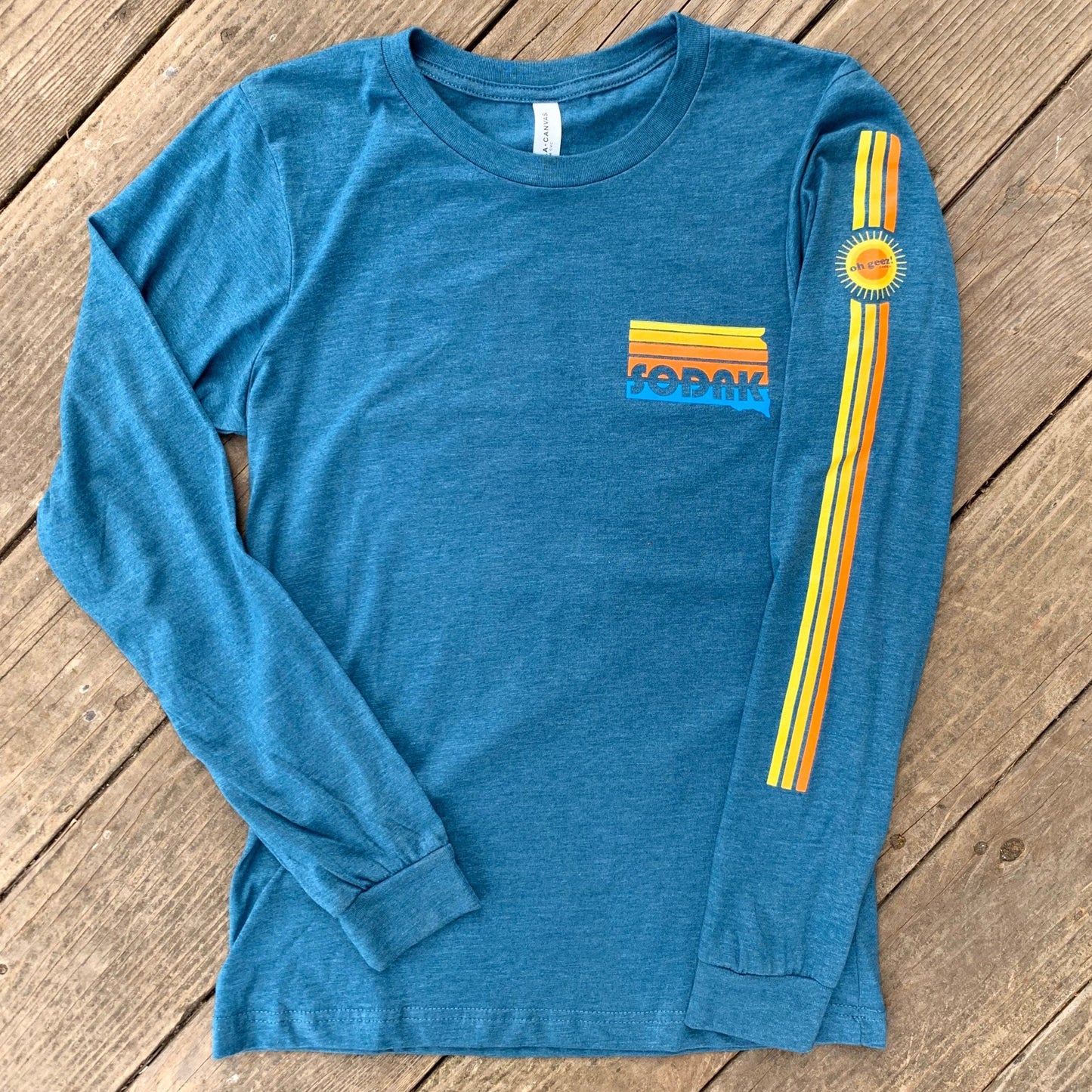 SoDak Sunset Teal Long Sleeve T-shirt with Sleeve Print