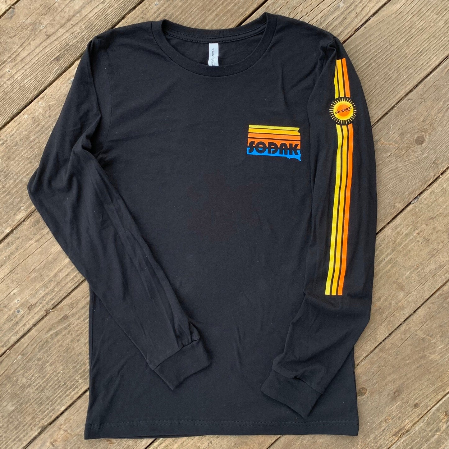 SoDak Sunset Black Long Sleeve T-shirt with Sleeve Print