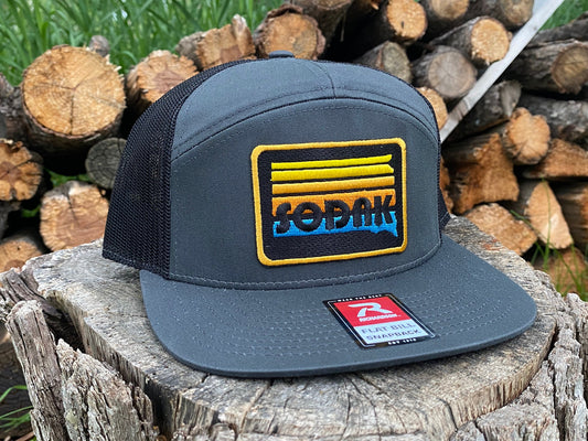 SoDak Sunset Charcoal and Black Flatbill Seven-Panel Cap