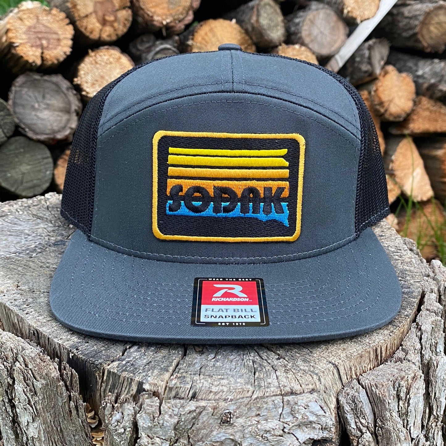 SoDak Sunset Charcoal and Black Flatbill Seven-Panel Cap