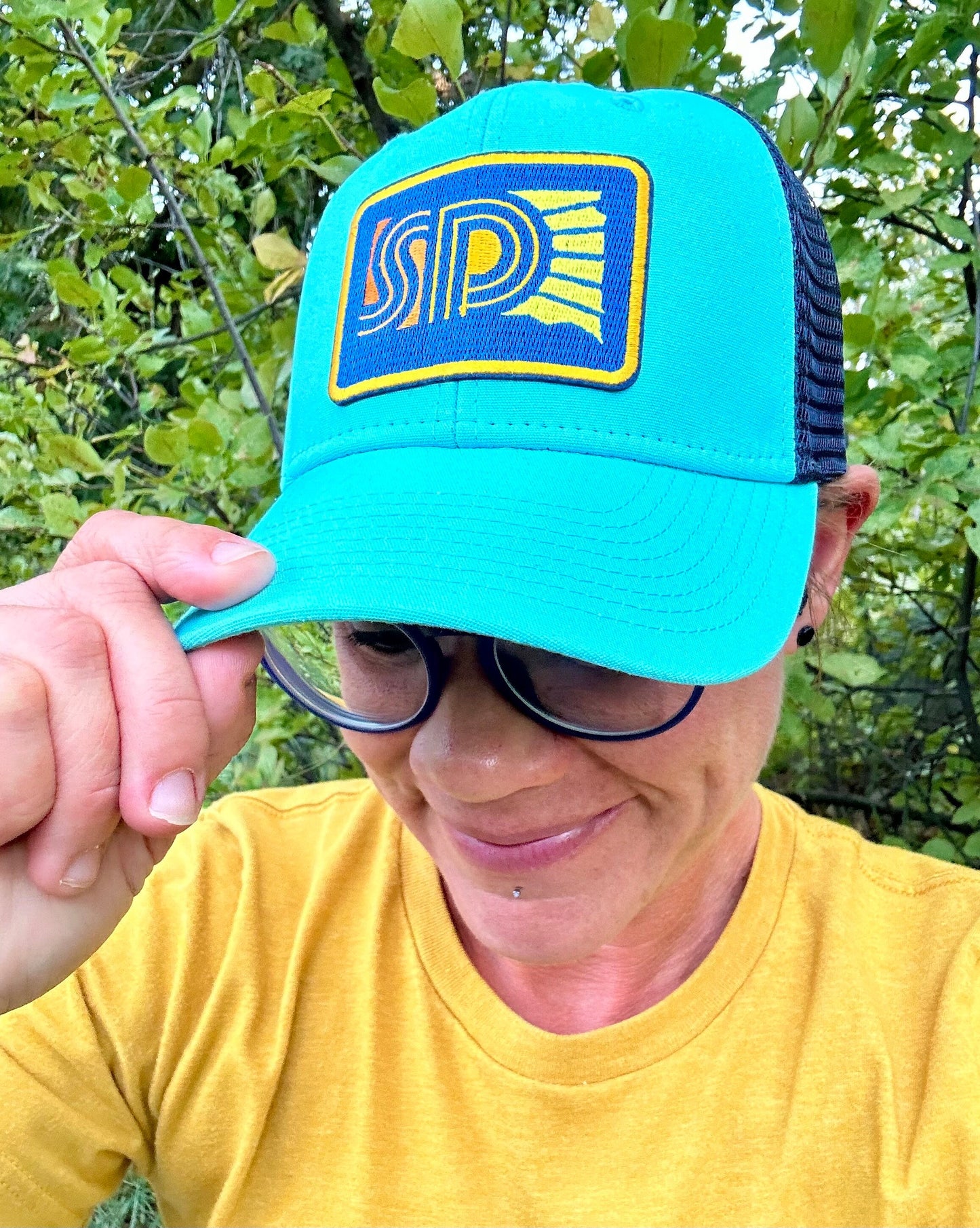 SD Sunny Caribbean Blue and Navy Trucker Snapback Hat