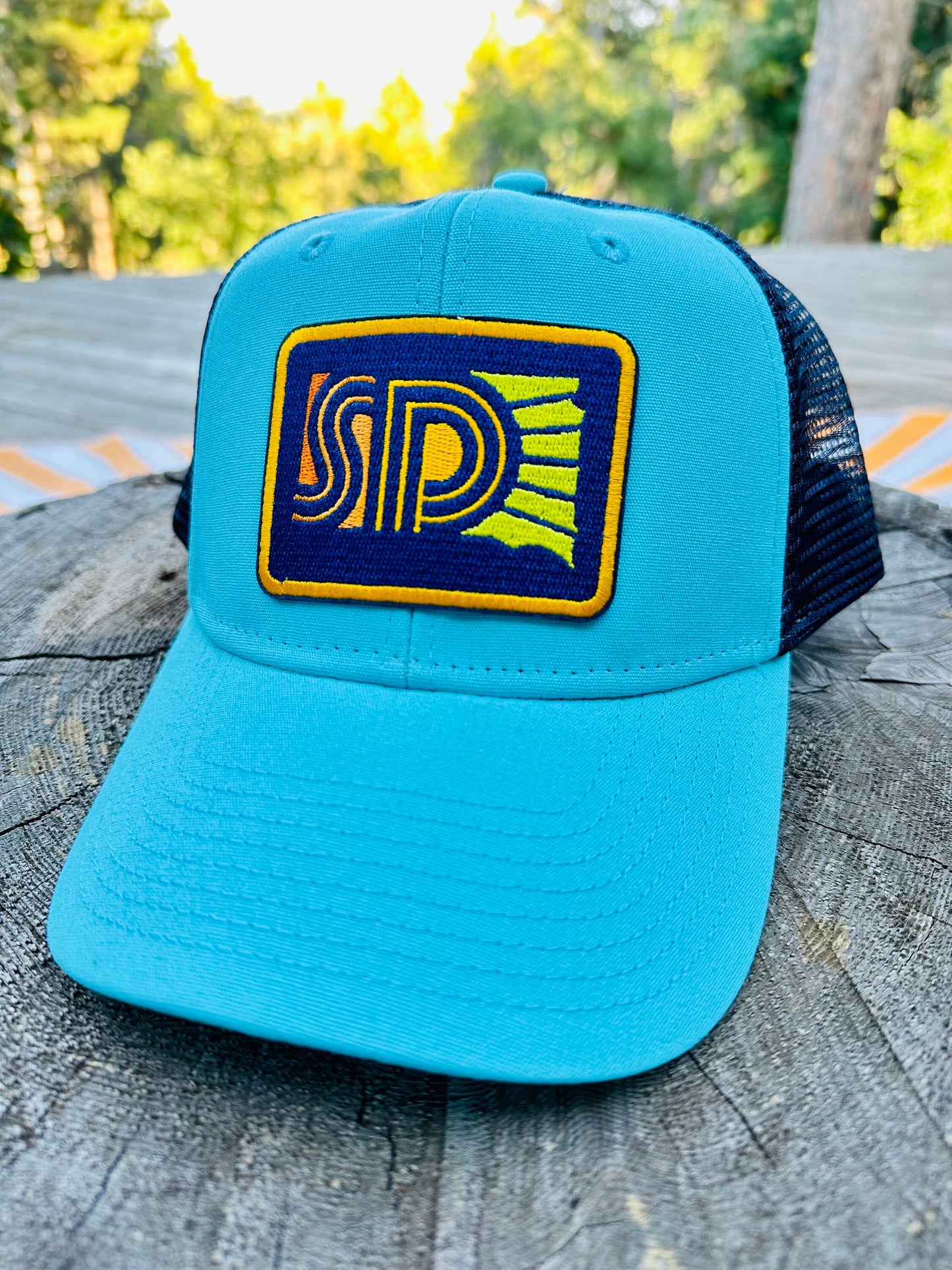SD Sunny Caribbean Blue and Navy Trucker Snapback Hat
