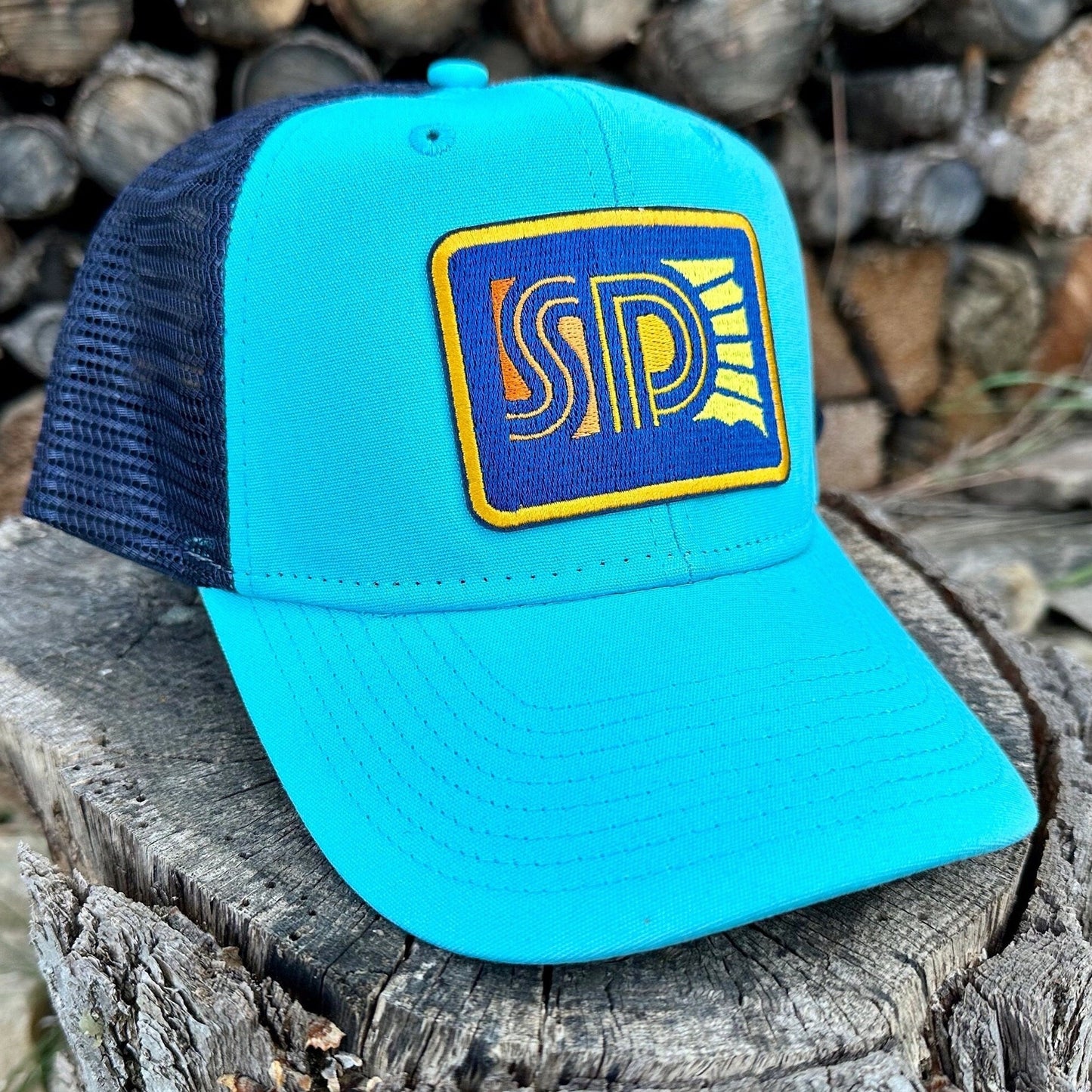 SD Sunny Caribbean Blue and Navy Trucker Snapback Hat