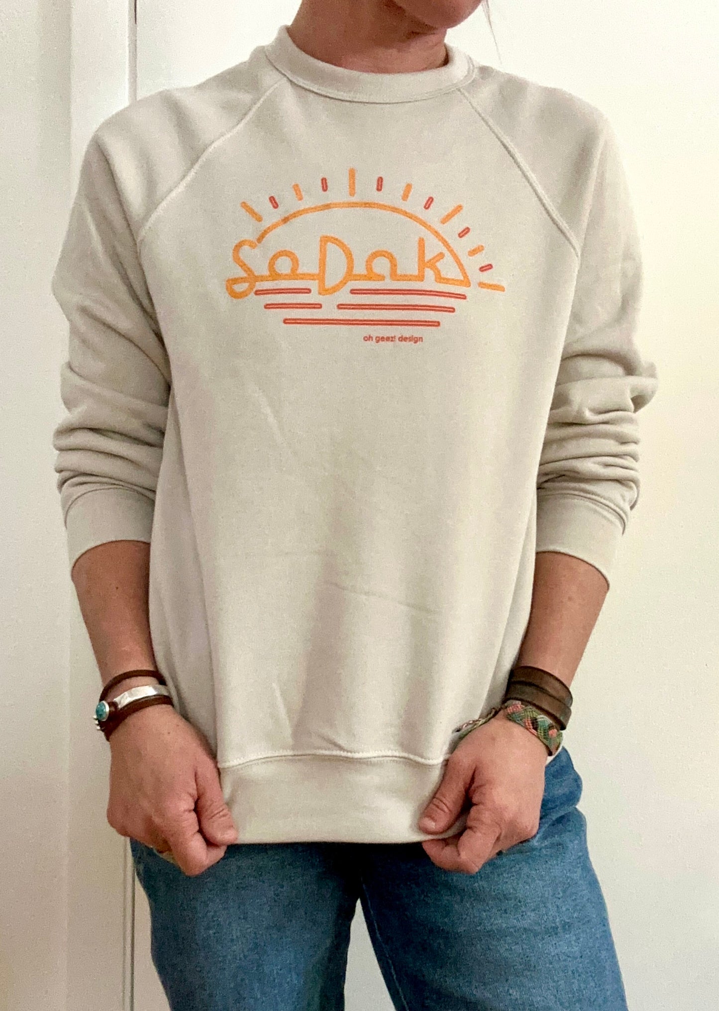 SoDak Neon Sun Crew Unisex Sweatshirt by Oh Geez! Design