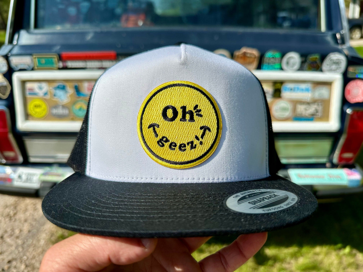 Oh Geez! Design Smiley Flatbill Snapback Hat