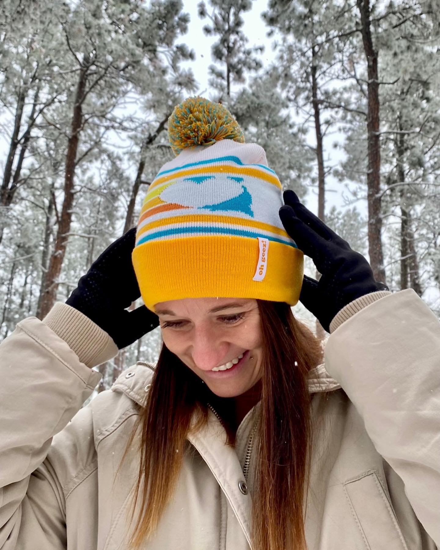 South Dakota Heart Retro Knit Pom Beanie by Oh Geez! Design