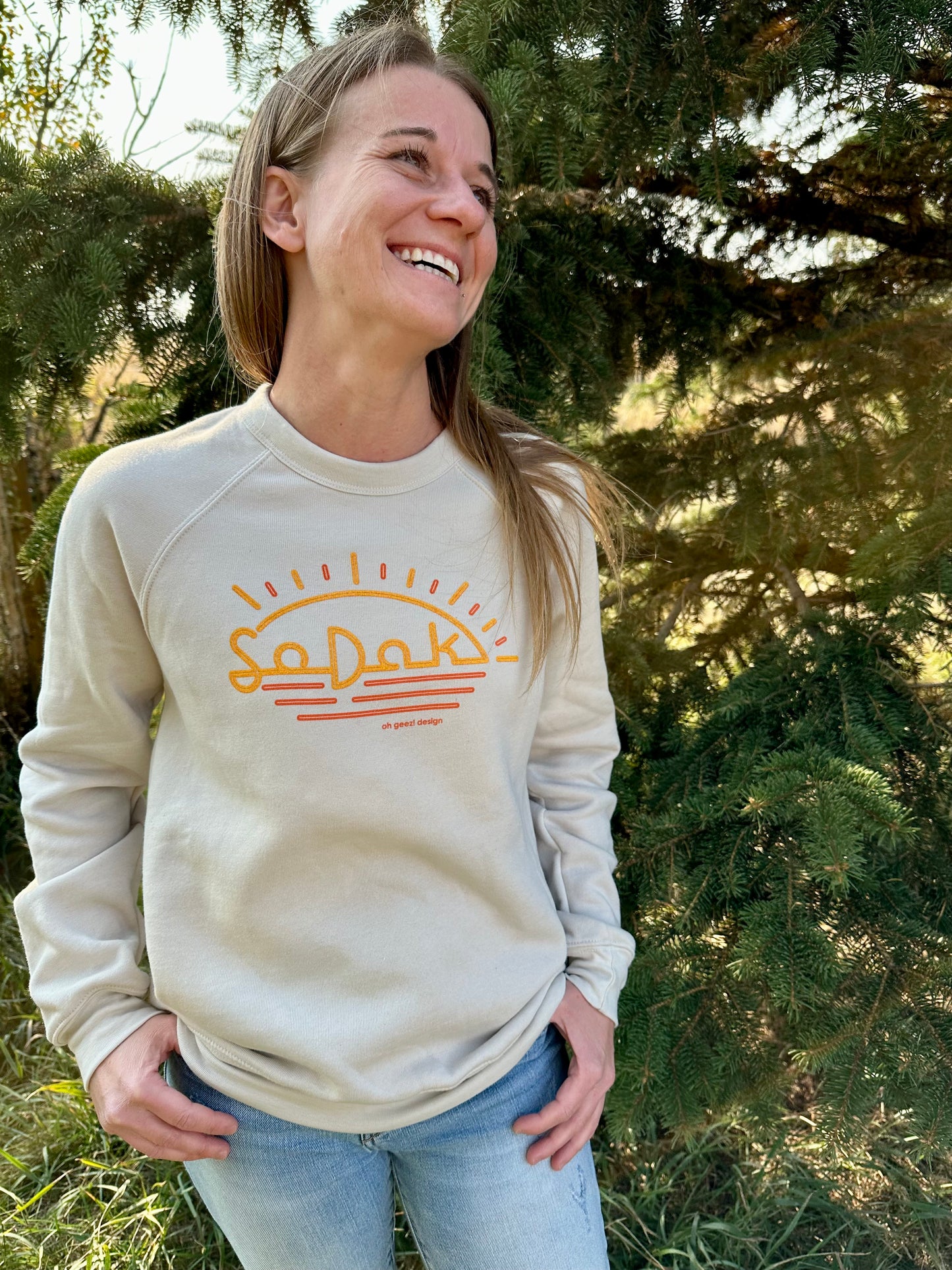 SoDak Neon Sun Crew Unisex Sweatshirt by Oh Geez! Design