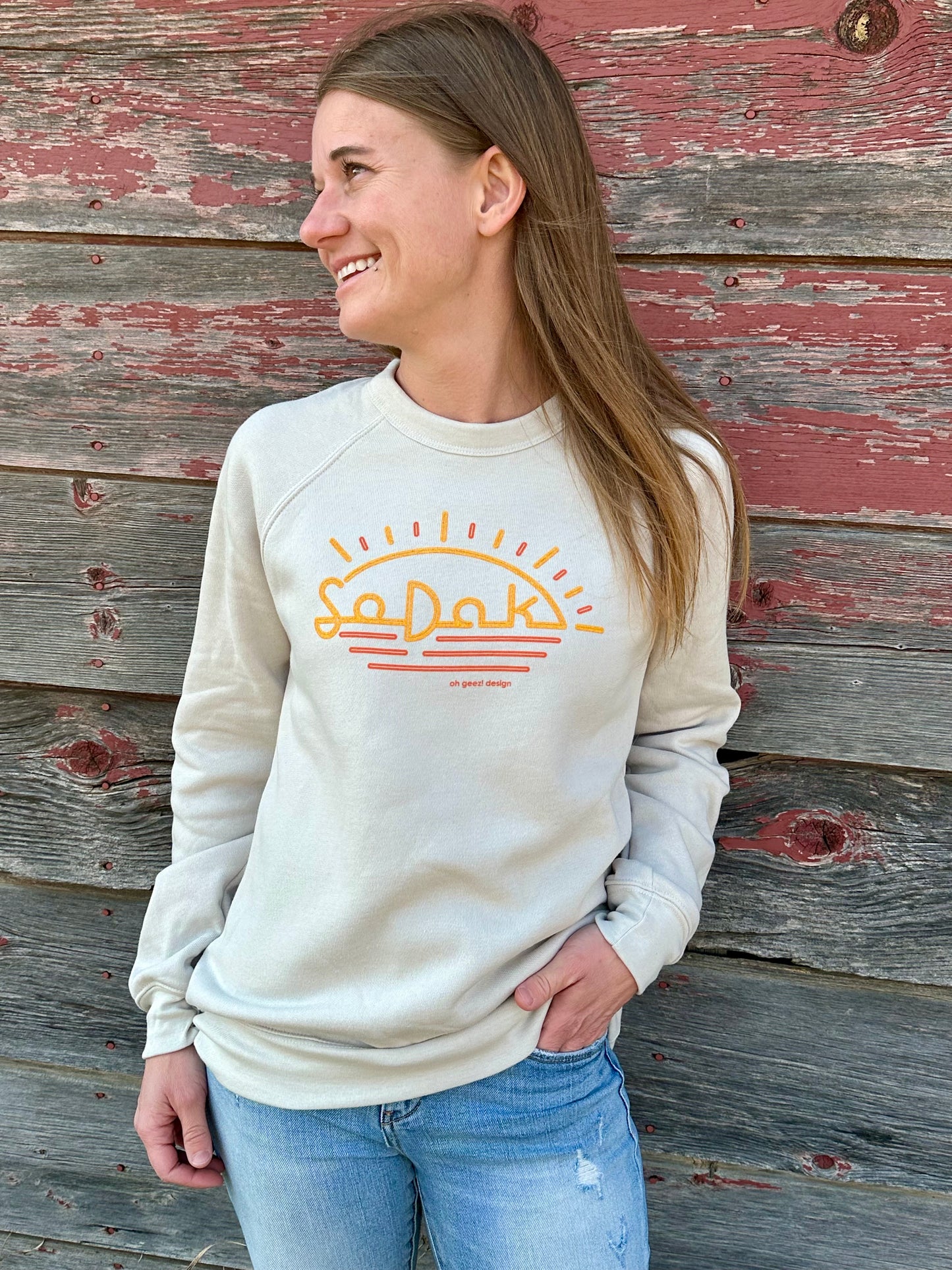 SoDak Neon Sun Crew Unisex Sweatshirt by Oh Geez! Design