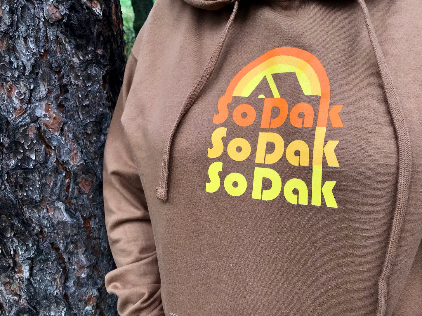 SoDak Retro Unisex Brown Hooded Sweatshirt