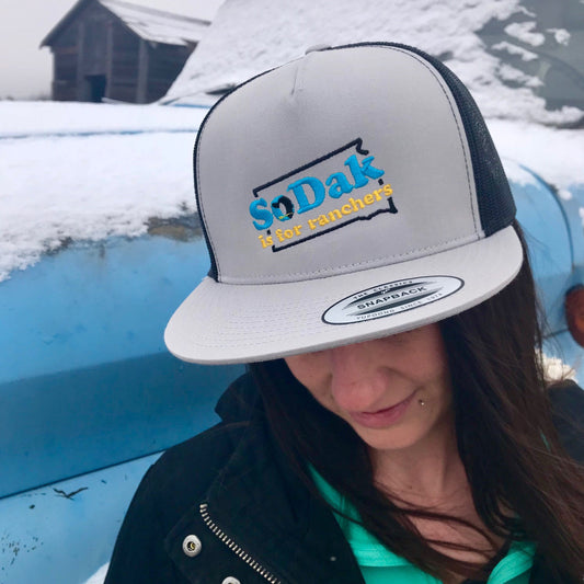 SoDak is for Ranchers Embroidered  Gray and Black Flatbill Cap