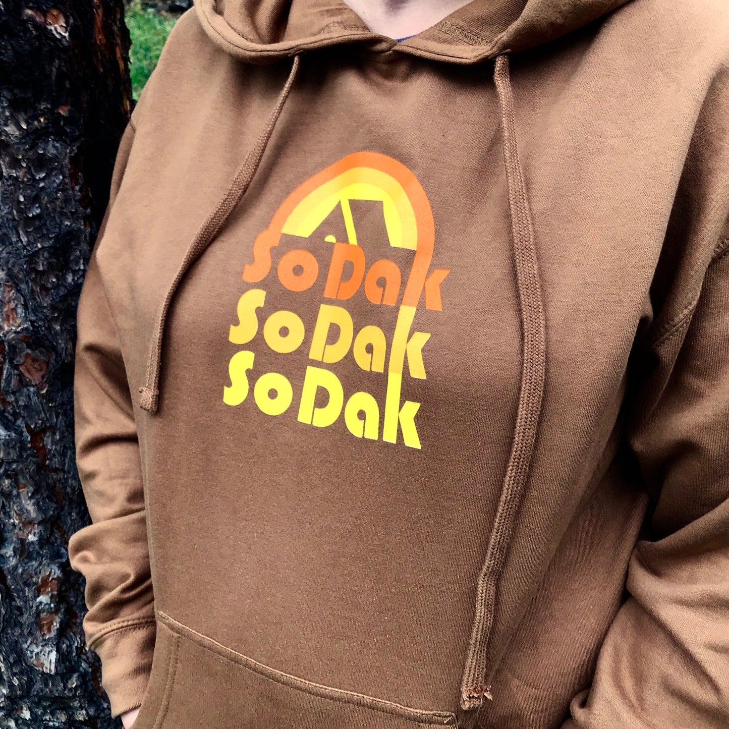 SoDak Retro Unisex Brown Hooded Sweatshirt