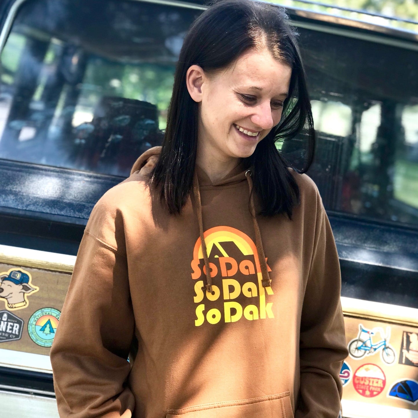 SoDak Retro Unisex Brown Hooded Sweatshirt