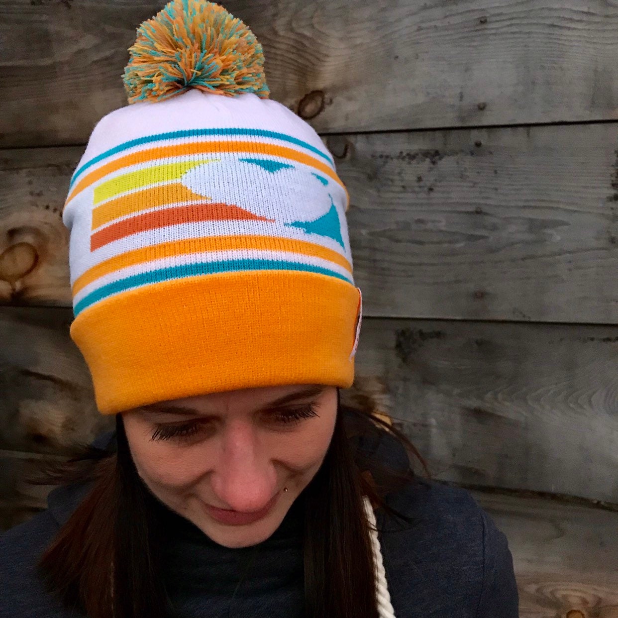 South Dakota Heart Retro Knit Pom Beanie by Oh Geez! Design