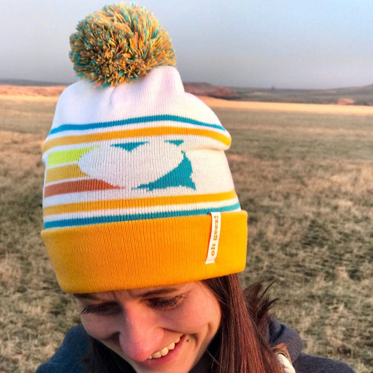 South Dakota Heart Retro Knit Pom Beanie by Oh Geez! Design