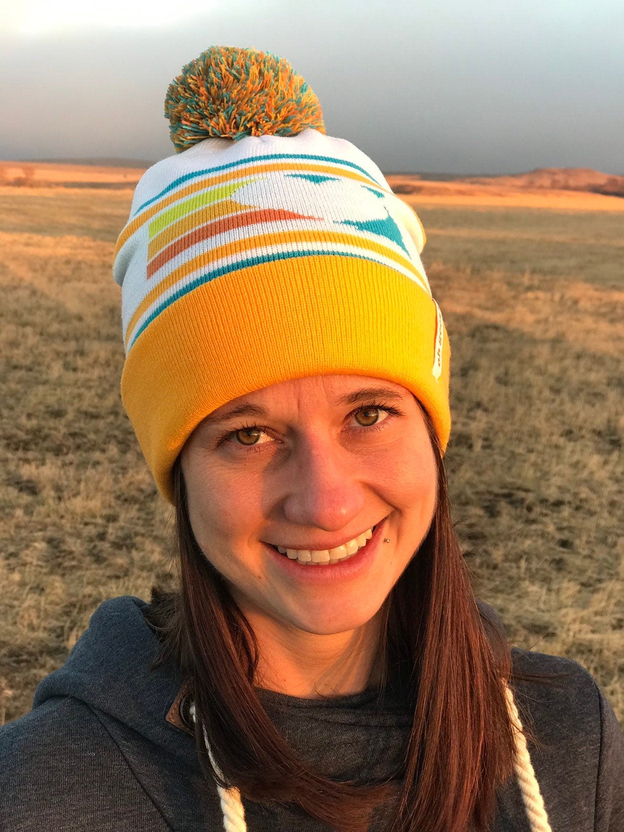 South Dakota Heart Retro Knit Pom Beanie by Oh Geez! Design