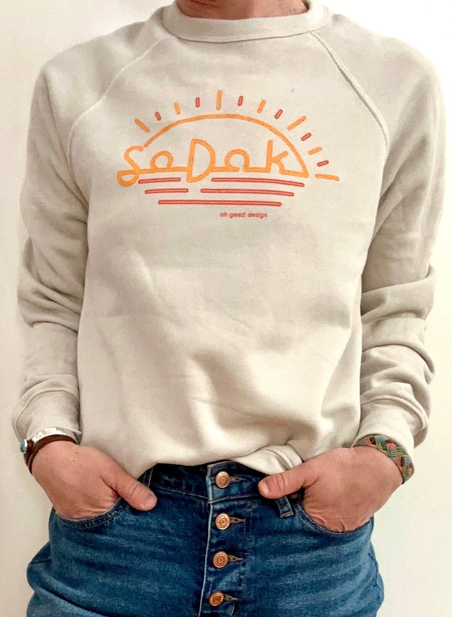 SoDak Neon Sun Crew Unisex Sweatshirt by Oh Geez! Design