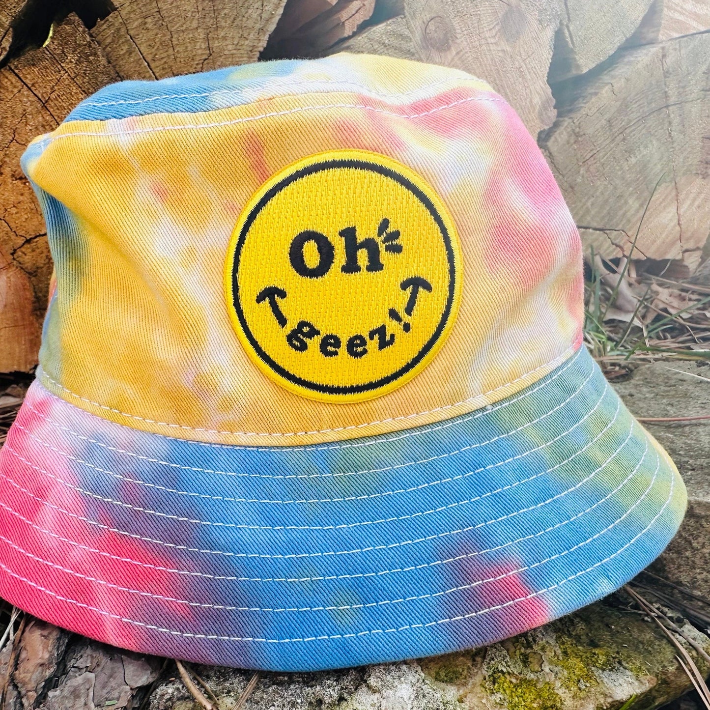 Oh Geez! Design Smiley Tie Dyed Bucket Hat