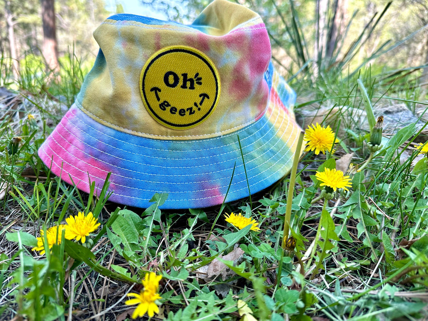 Oh Geez! Design Smiley Tie Dyed Bucket Hat