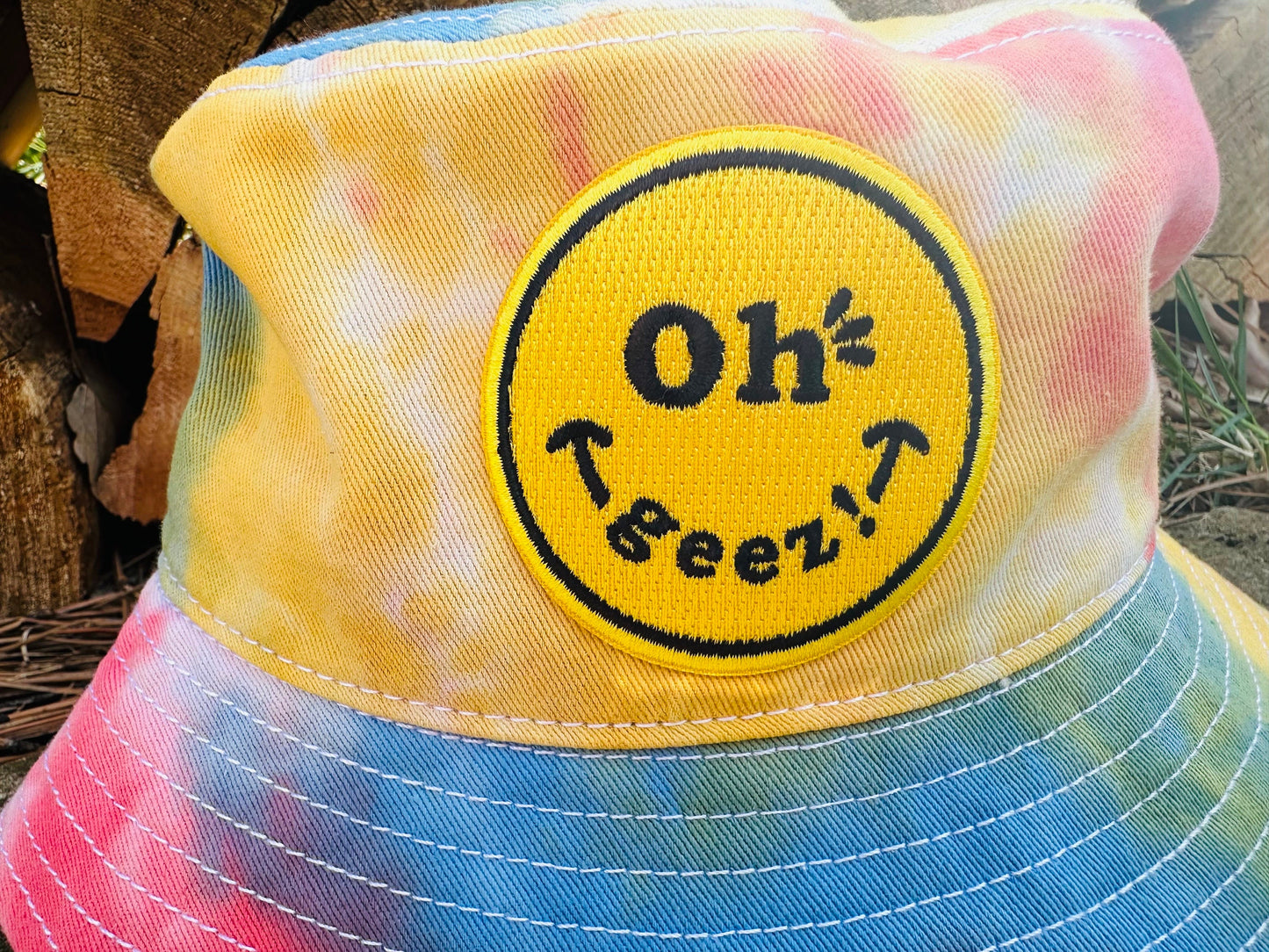 Oh Geez! Design Smiley Tie Dyed Bucket Hat
